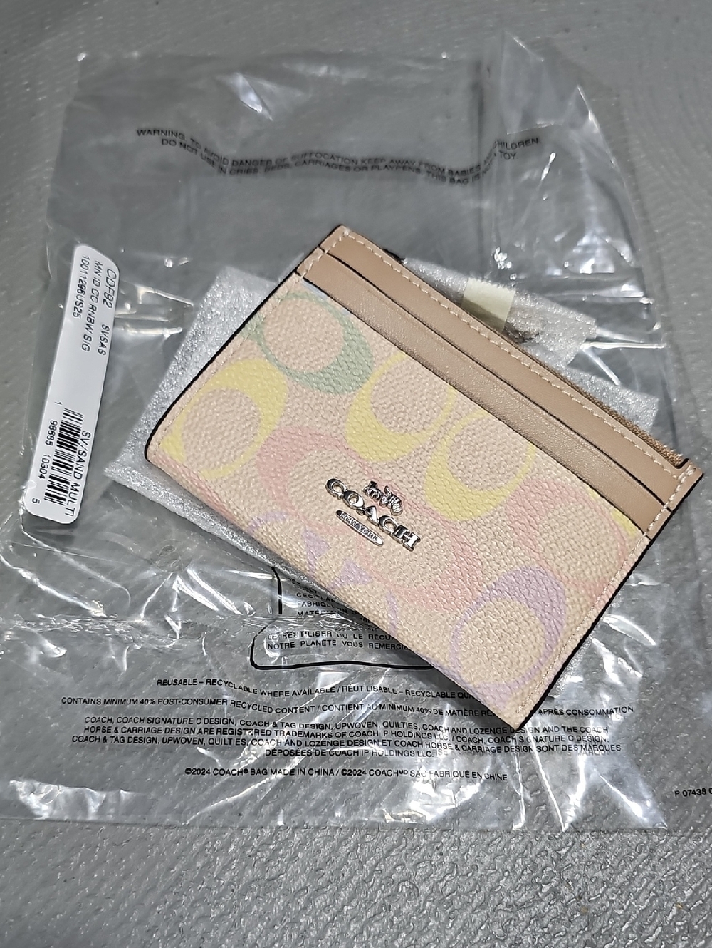 Coach CDF92 Mini Skinny Id Case In Rainbow Signature Canvas NWT